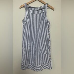 For Cynthia Womens Dress Small Small Blue White‎ Striped Linen Blend Sleeveless